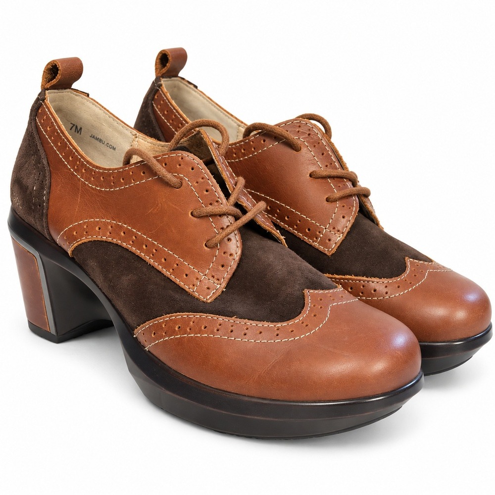 Jambu Sanfran Women 7M Brown Suede Leather Wingtip Oxford Heels Dark Academia